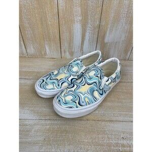 Vans Classic Slip-On Sneakers Swirl Turquoise Women's Sz 8.5 / Men's 7